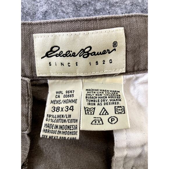Eddie Bauer Pants Mens 38x24 Beige Linen Cotton Blend Boot Cut Outdoors Hiking - Picture 2 of 11